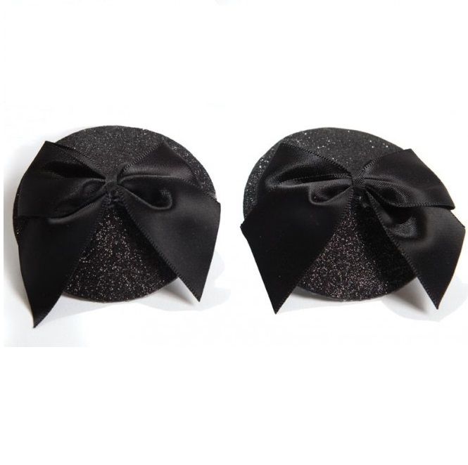 BIJOUX - BURLESQUE SHINY NIPPLE COVERS WITH BOW - 5