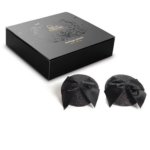 BIJOUX - BURLESQUE SHINY NIPPLE COVERS WITH BOW - 3