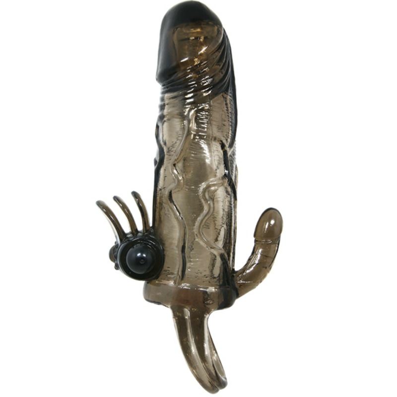 BAILE - BRAVE MAN PENIS COVER WITH CLIT AND ANAL STIMULATION DOUBLE BULLET BLACK 16.5 CM - 7