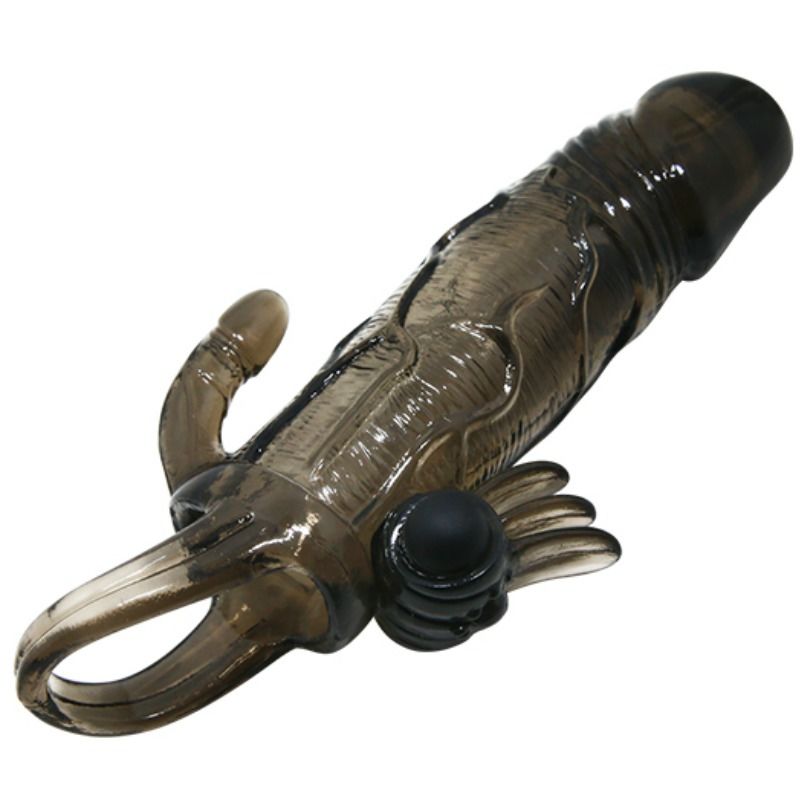 BAILE - BRAVE MAN PENIS COVER WITH CLIT AND ANAL STIMULATION DOUBLE BULLET BLACK 16.5 CM - 5