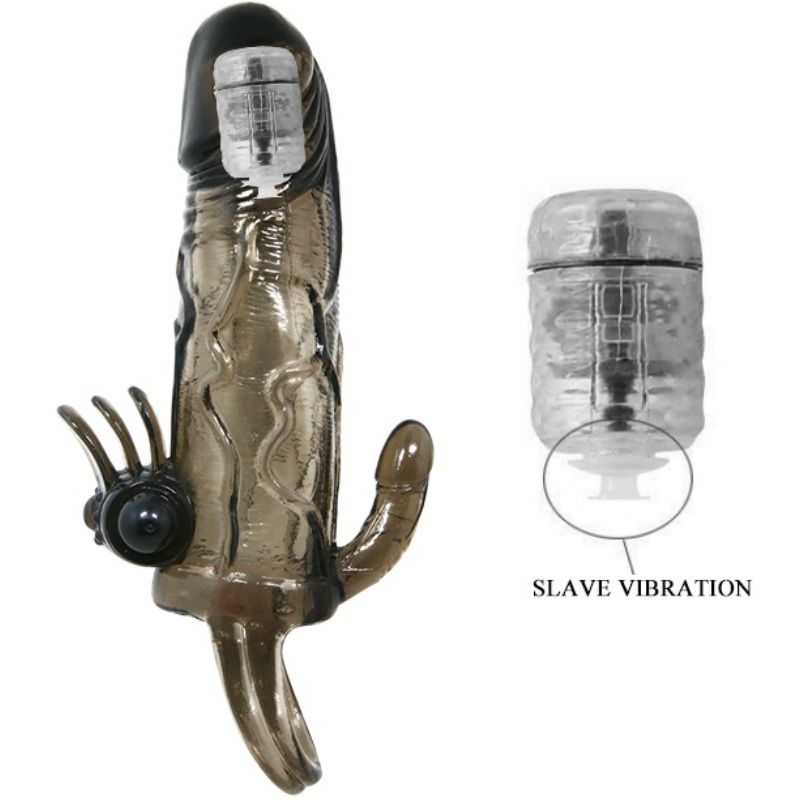 BAILE - BRAVE MAN PENIS COVER WITH CLIT AND ANAL STIMULATION DOUBLE BULLET BLACK 16.5 CM - 10