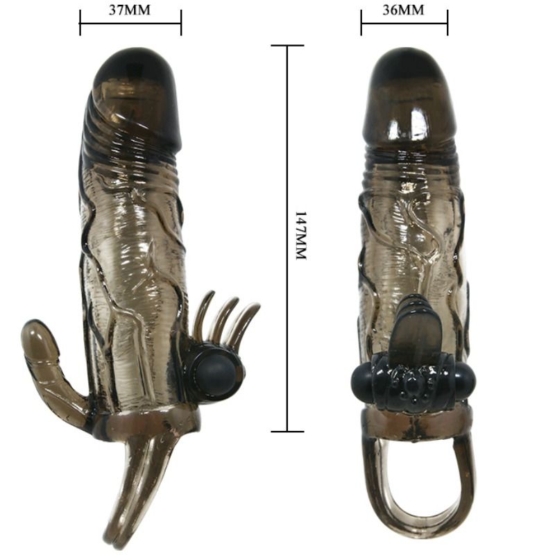 BAILE - BRAVE MAN PENIS COVER WITH CLIT AND ANAL STIMULATION DOUBLE BULLET BLACK 16.5 CM - 2
