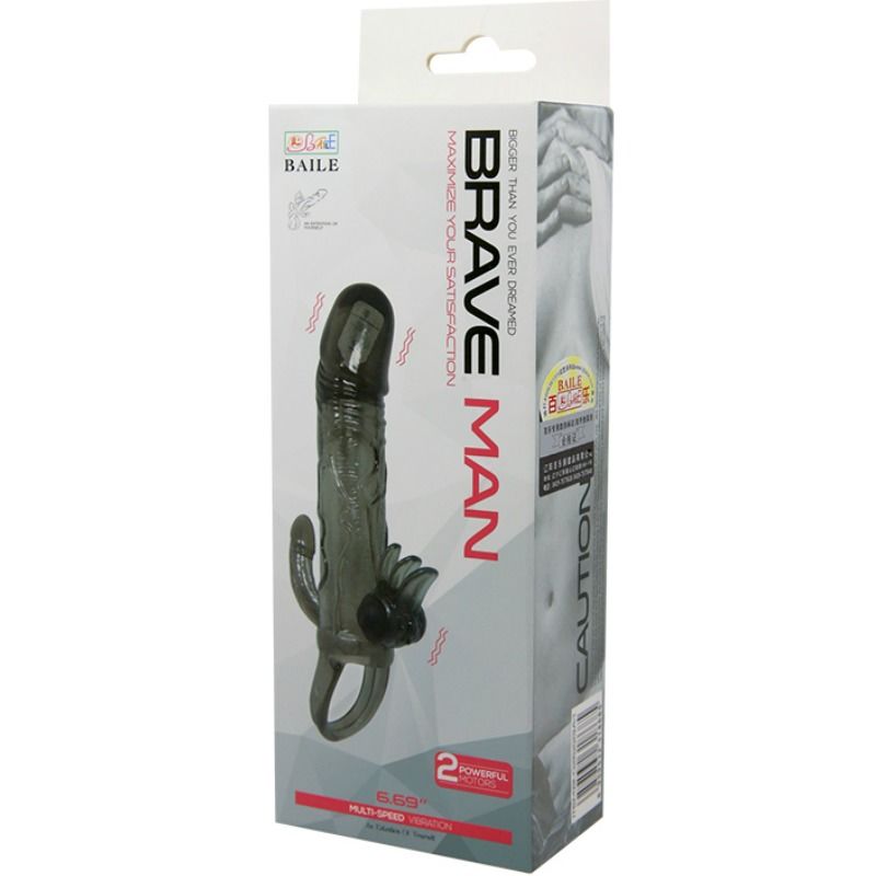 BAILE - BRAVE MAN PENIS COVER WITH CLIT AND ANAL STIMULATION DOUBLE BULLET BLACK 16.5 CM - 1