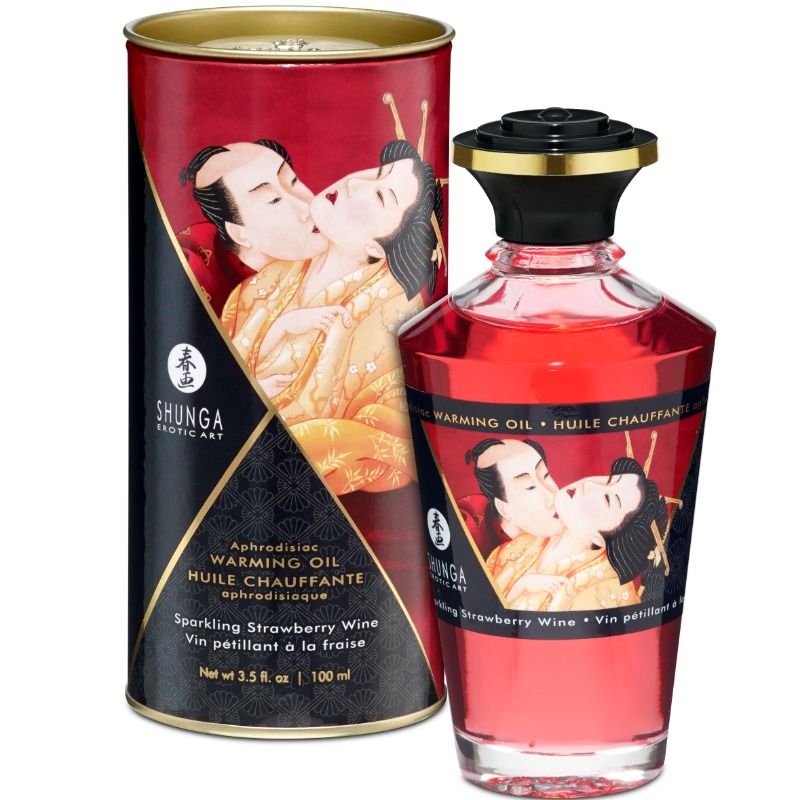 SHUNGA - OLIO DA MASSAGGIO EFFETTO CALORE FRAGOLE E CAVA 100 ML - Secretroomsexyshop