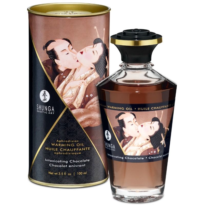 SHUNGA - OLIO DA MASSAGGIO CON EFFETTO CALORE GUSTO INTENSO DI CIOCCOLATO 100 ML - Secretroomsexyshop
