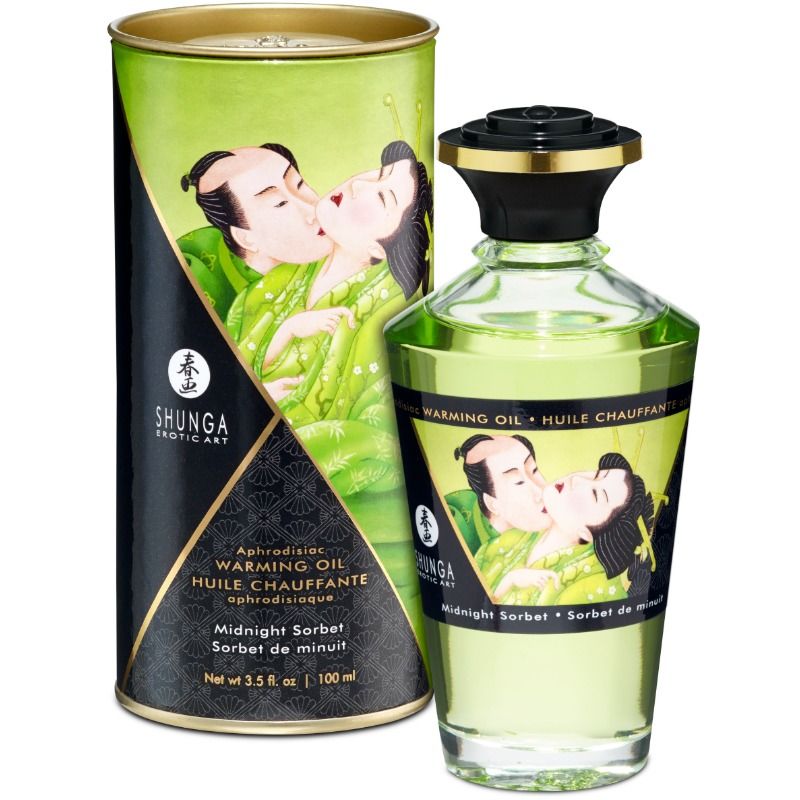 SHUNGA - OLIO DA MASSAGGIO CON EFFETTO CALORE GUSTO SORBETTO DI MEZZANOTTE 100 ML - Secretroomsexyshop