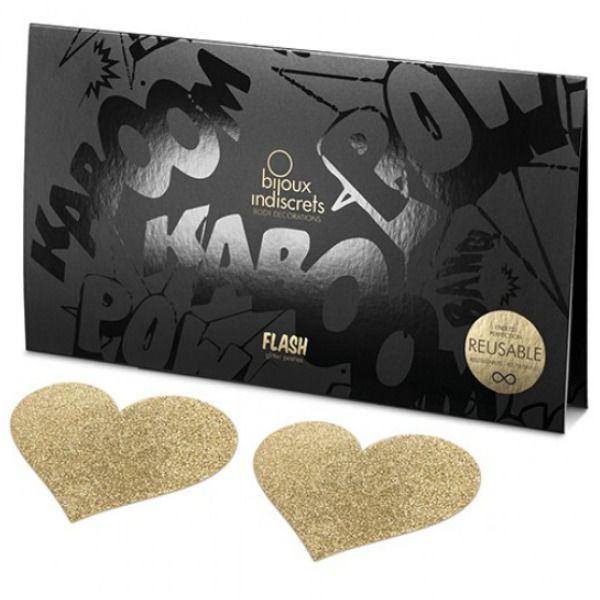 BIJOUX - INDISCRETS FLASH GOLDEN HEART NIPPLE COVERS - 4