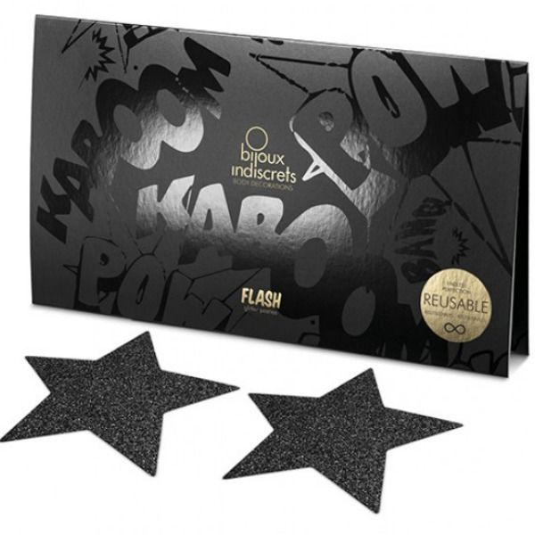 BIJOUX - INDISCRETS FLASH BLACK STAR NIPPLE CAPS - 3