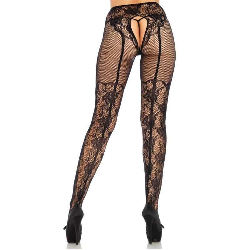 LEG AVENUE - STOCKING FLOWERS DESIGN BACK CROTHLESS ONE SIZE - 2