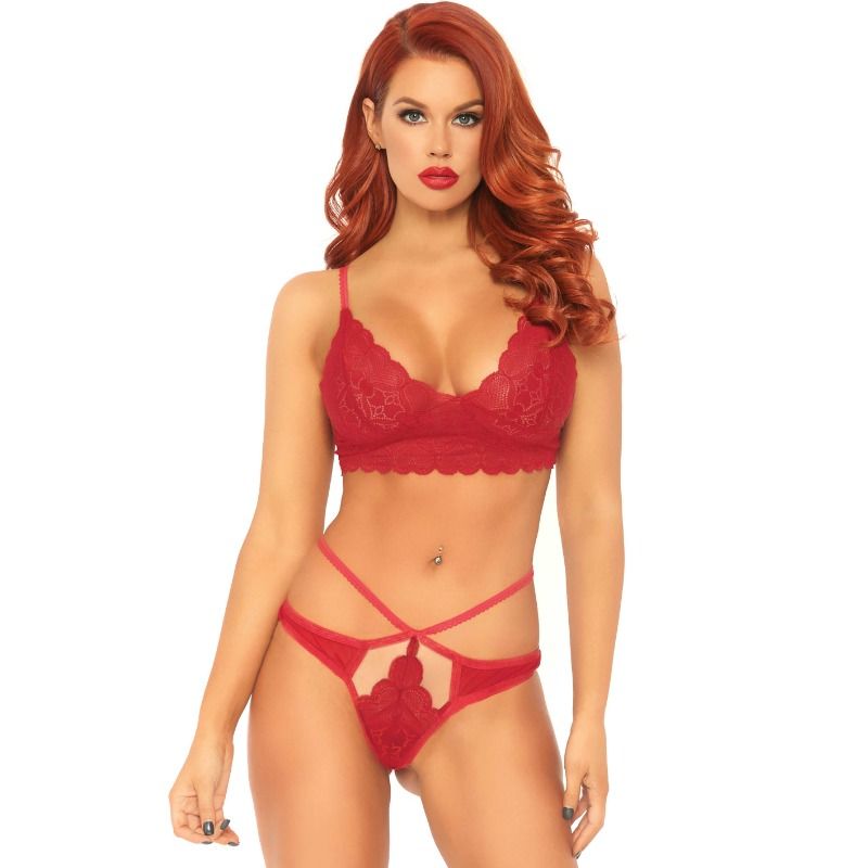 LEG AVENUE - 2 PIECES SET LACE BRALETTE AND THONG M/L - M/L - 1
