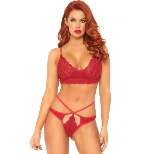 LEG AVENUE - 2 PIECES SET LACE BRALETTE AND THONG M/L - M/L - 1