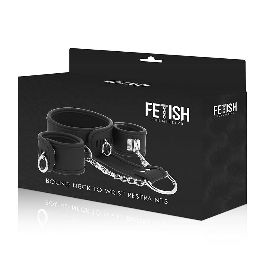 FETISH SUBMISSIVE - VEGAN LEATHER NECKLACE AND HANDCUFFS WITH NOPRENE LINING - 1