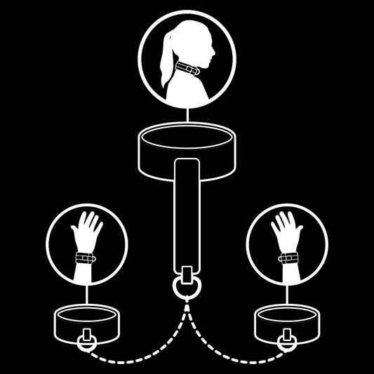FETISH SUBMISSIVE - COLLANA E MANETTE IN PELLE VEGANA CON FODERA IN NOPRENE