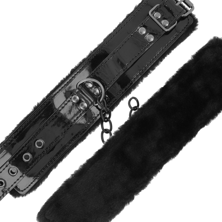 DARKNESS - BLACK LEATHER ADJUSTABLE ANKLE CUFFS WITH LOCK