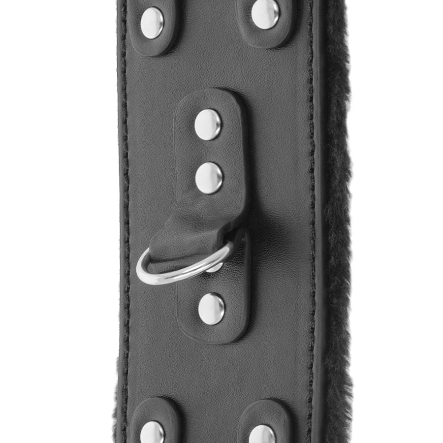 DARKNESS - BLACK ADJUSTABLE LEATHER HANDCUFFS WITH LINING - 6