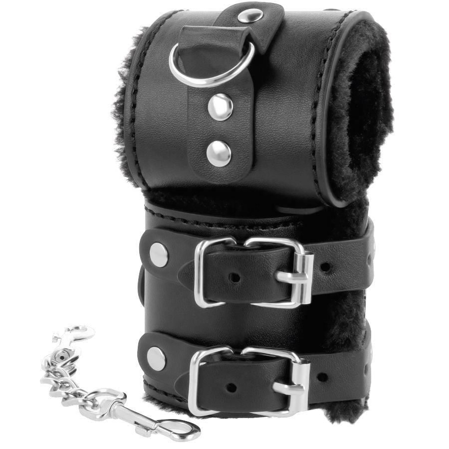 DARKNESS - BLACK ADJUSTABLE LEATHER HANDCUFFS WITH LINING - 7