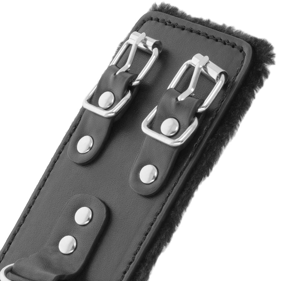 DARKNESS - BLACK ADJUSTABLE LEATHER HANDCUFFS WITH LINING - 5