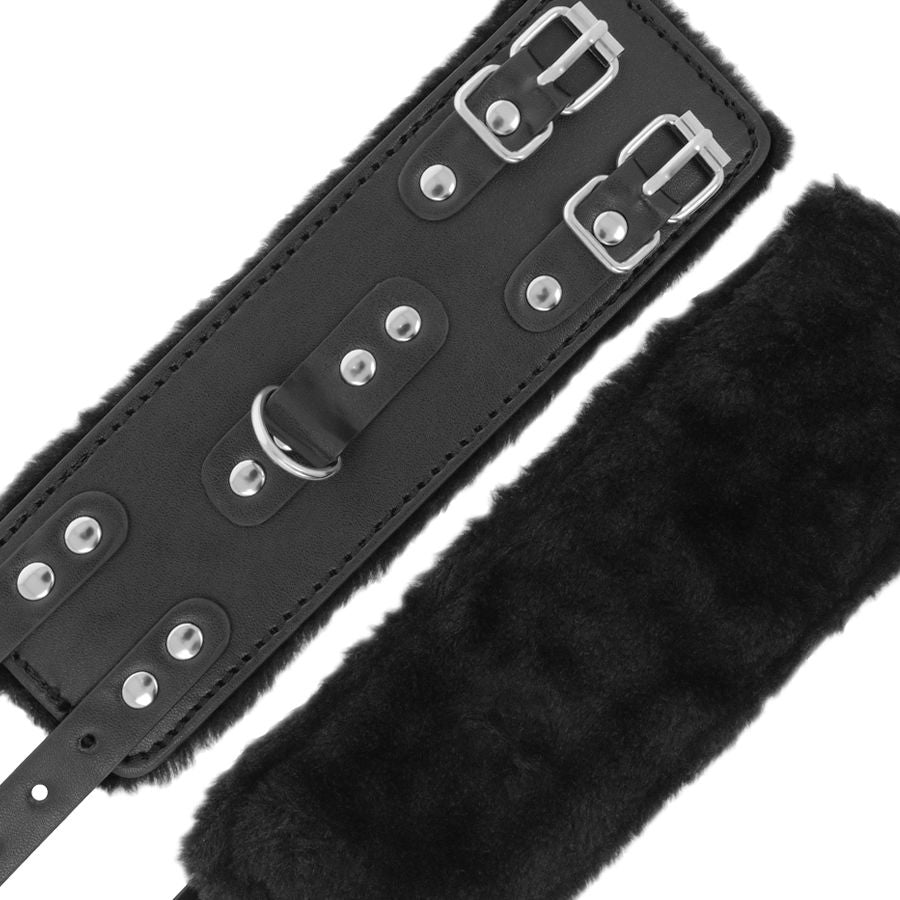 DARKNESS - BLACK ADJUSTABLE LEATHER HANDCUFFS WITH LINING - 4