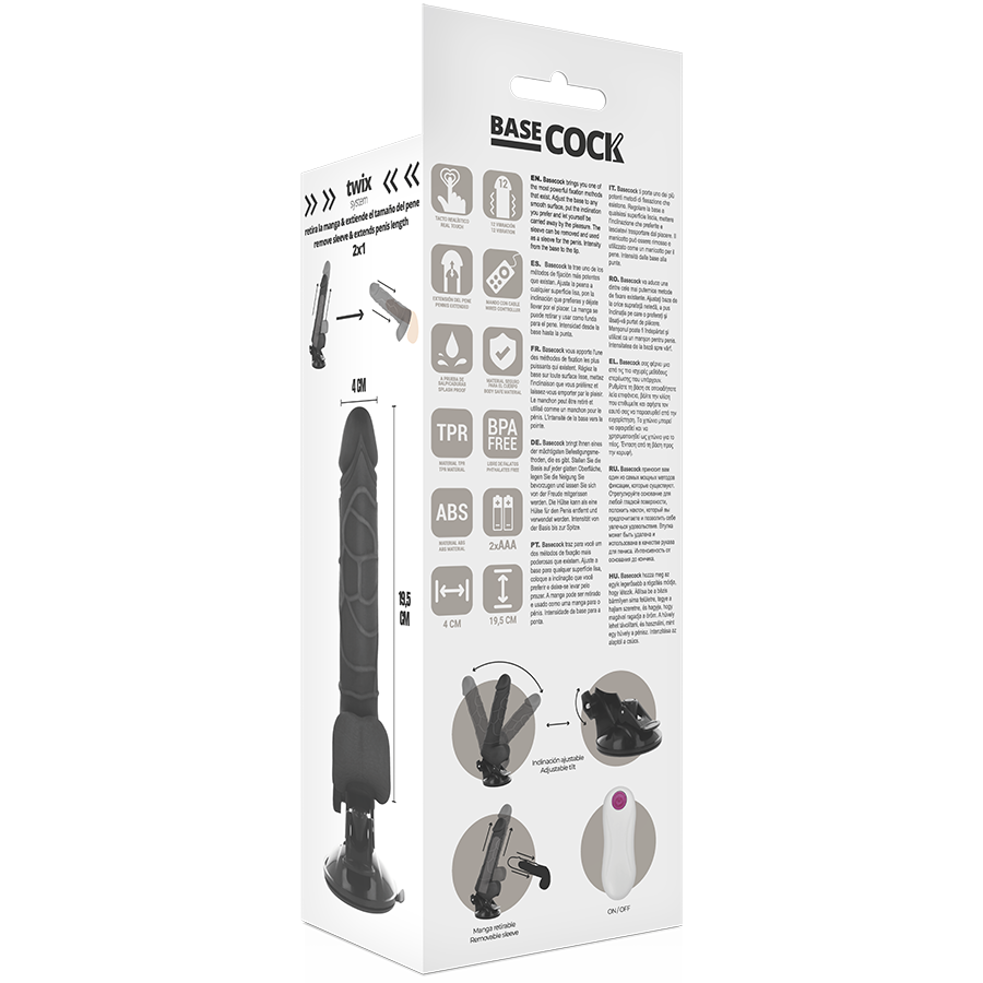 BASECOCK - REALISTIC VIBRATOR REMOTE CONTROL BLACK WITH TESTICLES 19.5 CM -O- 4 CM - BLACK - 9
