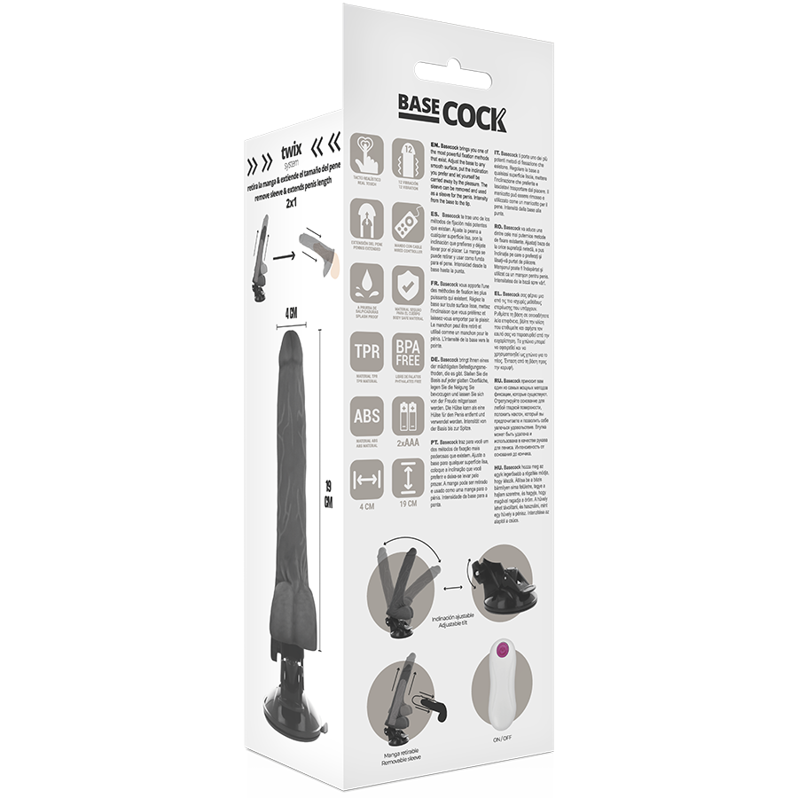 BASECOCK - REALISTIC VIBRATOR REMOTE CONTROL BLACK 19 CM -O- 4 CM - NATURAL - 8