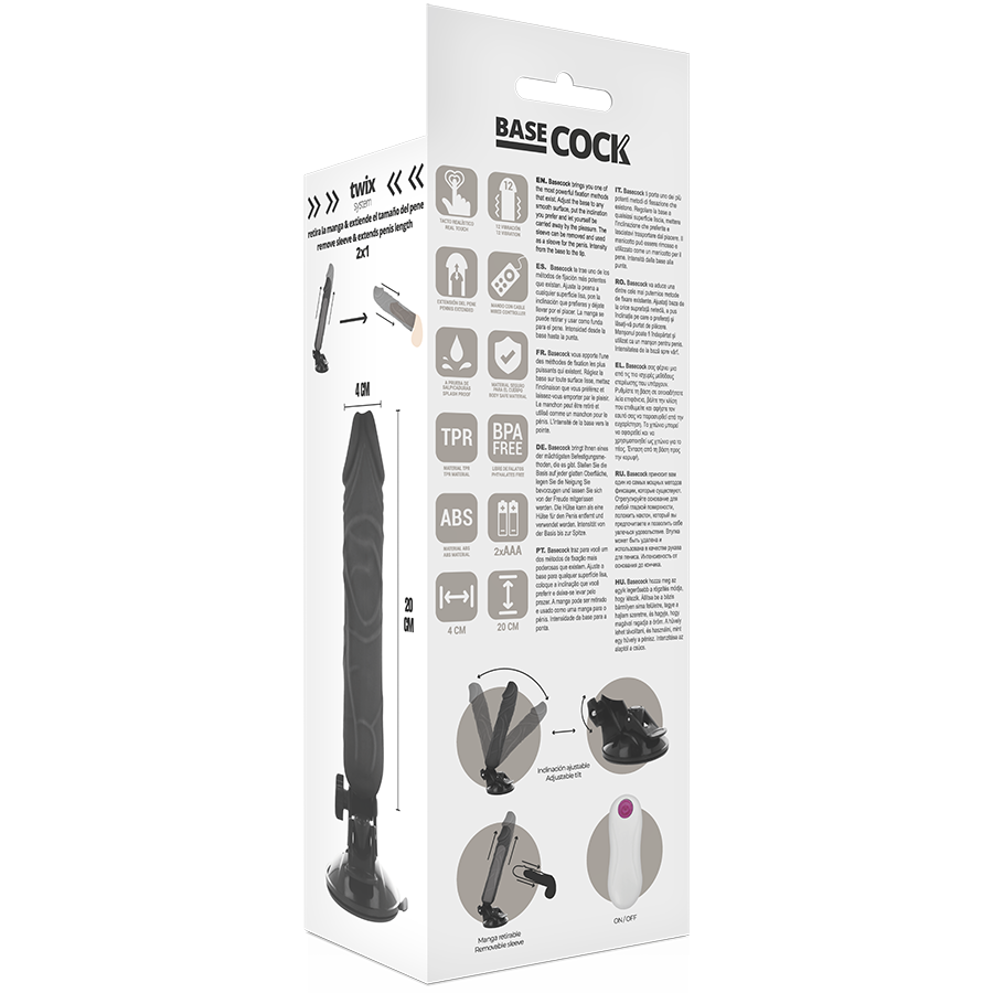 BASECOCK - REALISTIC VIBRATOR REMOTE CONTROL BLACK 20 CM -O- 4 CM - BLACK - 9