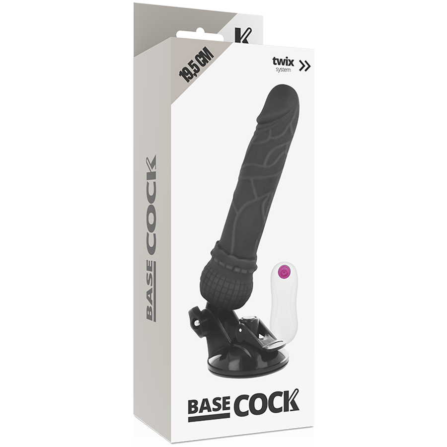 BASECOCK - REALISTIC REMOTE CONTROL VIBRATOR BLACK 19.5 CM -O- 4 CM
