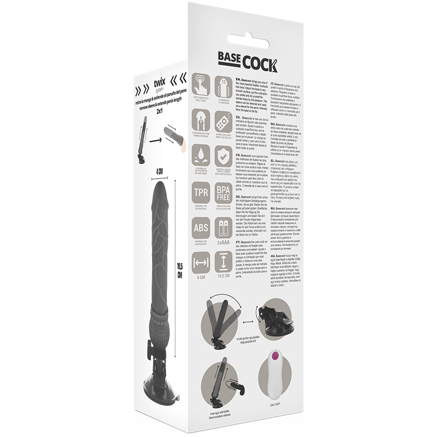 BASECOCK - REALISTIC VIBRATOR REMOTE CONTROL BLACK 19.5 CM -O- 4 CM - BLACK - 8