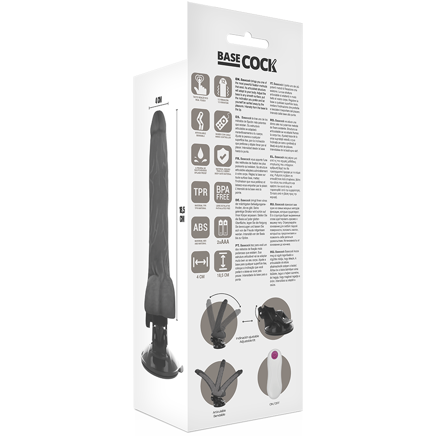 BASECOCK - BLACK REMOTE CONTROL ARTICULATING VIBRATOR 18.5 CM -O- 4 CM
