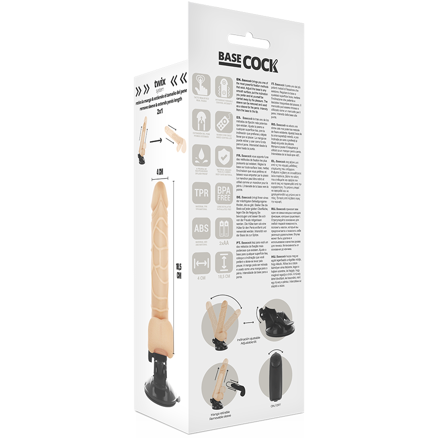 BASECOCK - VIBRATORE REALISTICO TELECOMANDO NERO 18.5 CM -O- 4CM