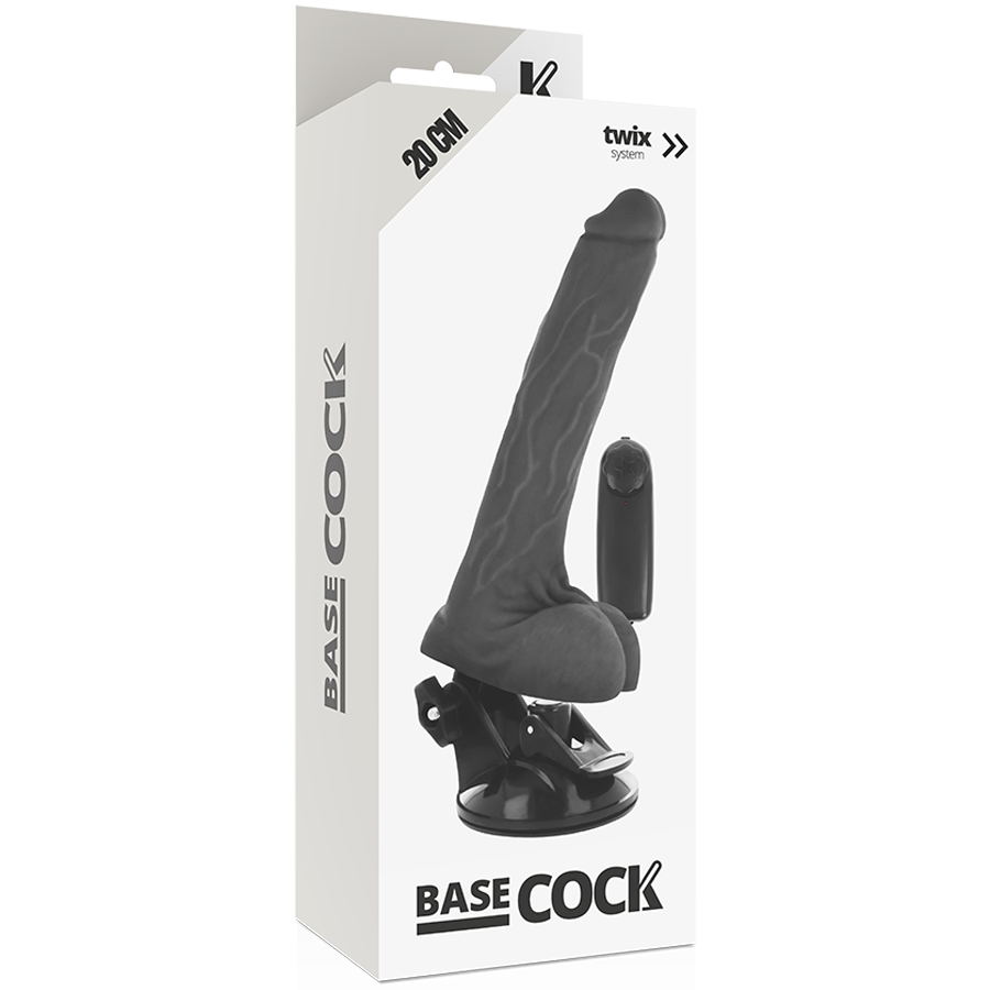 BASECOCK - REALISTIC BLACK REMOTE CONTROL VIBRATOR WITH TESTICLES 20 CM -O- 4 CM - NATURAL - 8