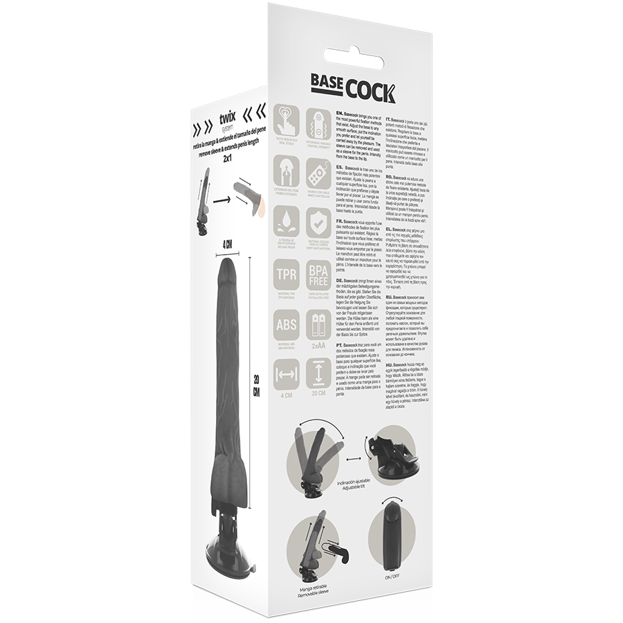 BASECOCK - REALISTIC BLACK REMOTE CONTROL VIBRATOR WITH 20 CM TESTICLES -OR- 4 CM