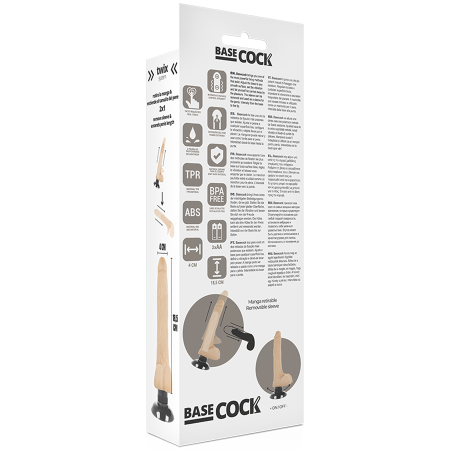 BASECOCK - REALISTIC VIBRATOR 2-1 BLACK 18.5 CM -O- 4 CM - NATURAL - 5