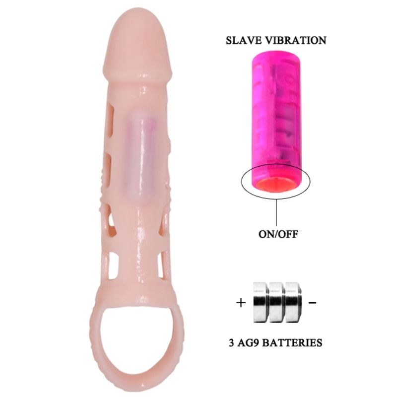 BAILE - PENIS EXTENDER COVER WITH VIBRATION AND NATURAL STRAP 13.5 CM - 4