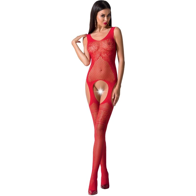 PASSION - WOMAN BS061 WHITE BODYSTOCKING ONE SIZE - ONE SIZE / RED - 3