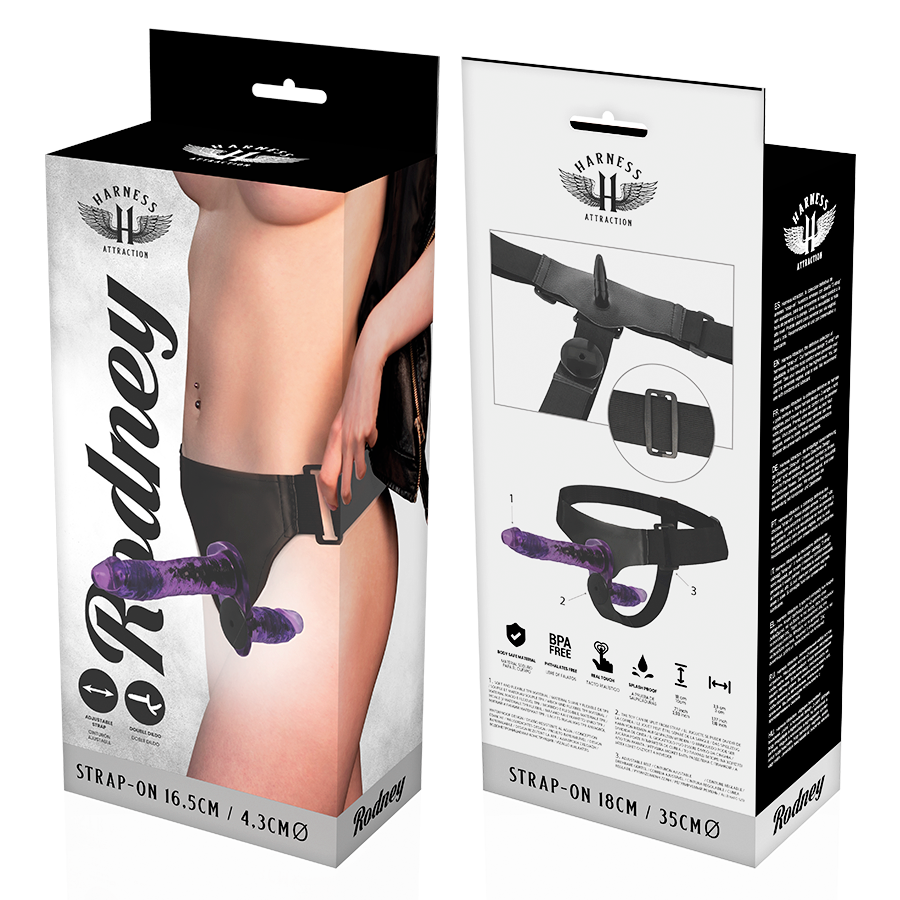 HARNESS ATTRACTION - RODNEY DOUBLE PENETRACI N VIBRATOR 18 CM -O- 3.5 CM - 4