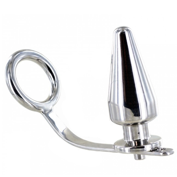 METAL HARD - ANELLO IN ACCIAIO DURO CON TAPPO ANALE 45 X 50 MM - Secretroomsexyshop