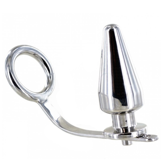 METAL HARD - ANELLO IN ACCIAIO DURO CON TAPPO ANALE 45 X 50 MM - Secretroomsexyshop