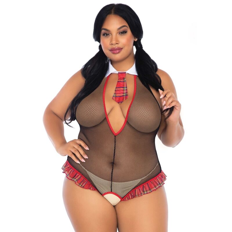 LEG AVENUE - SCHOOLGIRL CROTHLESS FITNESS TEDDY PLUS SIZE - 2