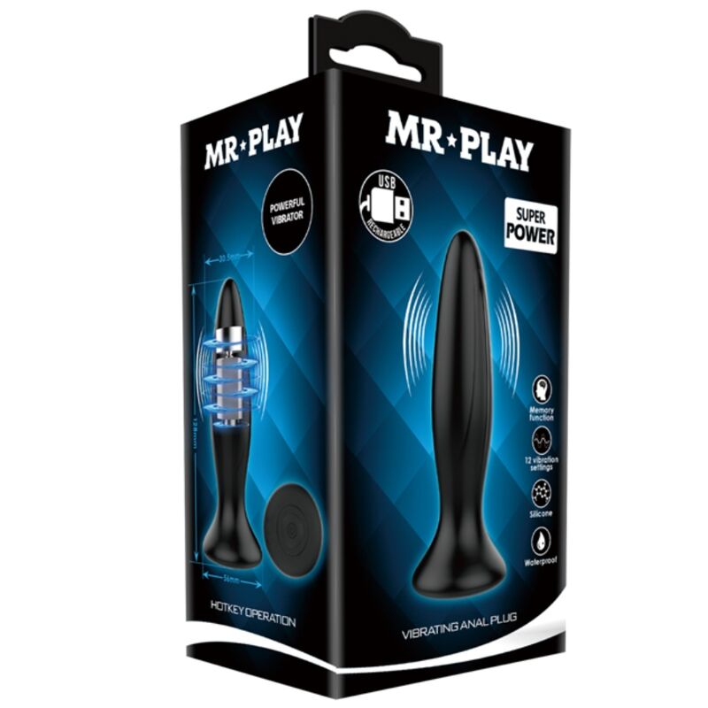 MR PLAY - RECHARGEABLE BLACK VIBRATOR ANAL PLUG - 3