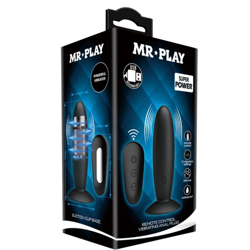 MR PLAY - BLACK VIBRATION REMOTE CONTROL BUTT PLUG