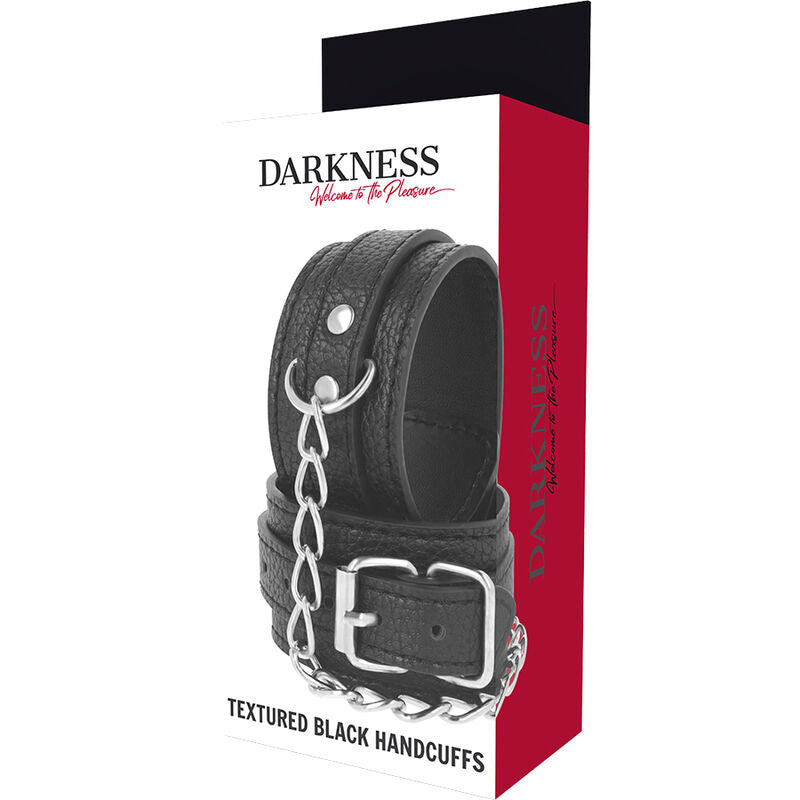 DARKNESS - BLACK TEXTURED LEATHER HANDCUFFS - 4