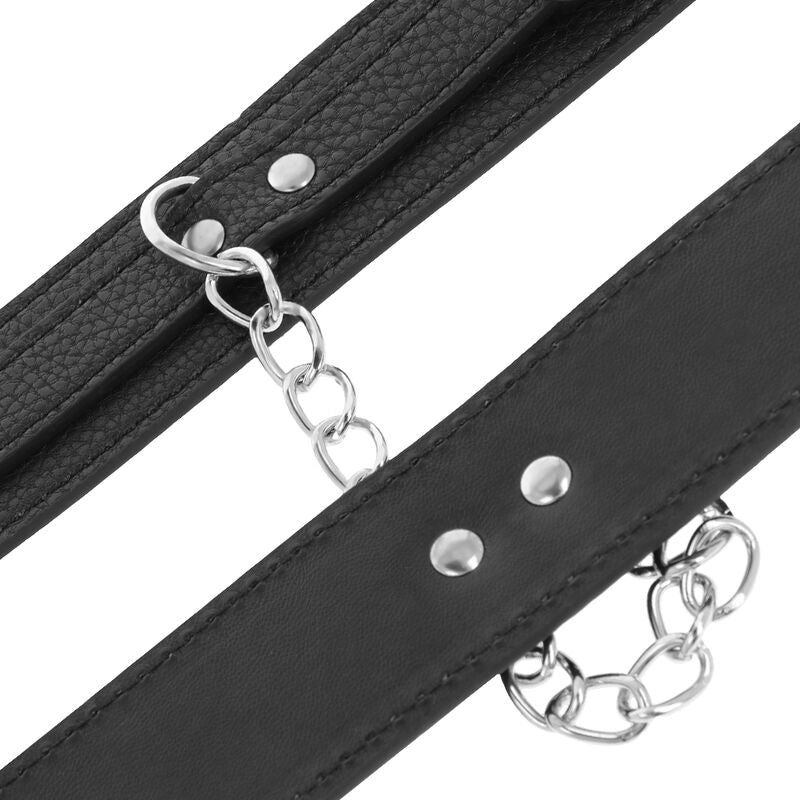 DARKNESS - BLACK TEXTURED LEATHER HANDCUFFS - 3