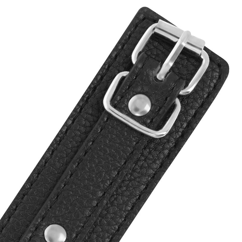 DARKNESS - BLACK TEXTURED LEATHER HANDCUFFS - 2