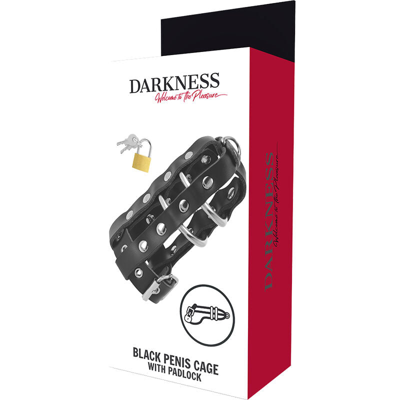 DARKNESS - LEATHER CHASTITY CAGE WITH LOCK - 3