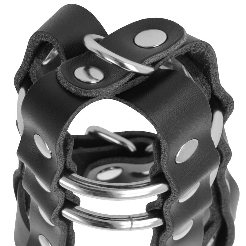 DARKNESS - LEATHER CHASTITY CAGE WITH LOCK - 2