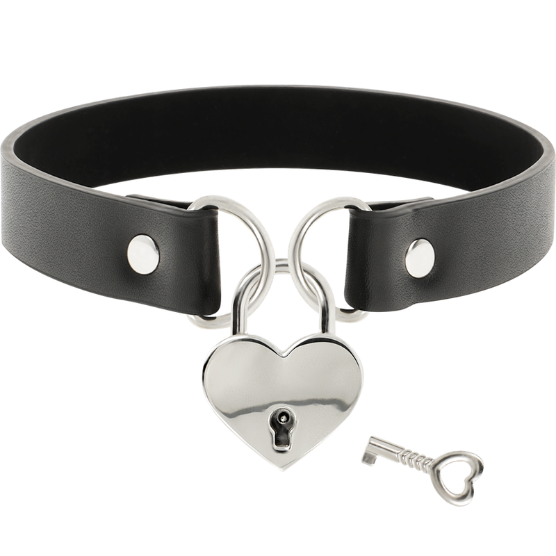 COQUETTE CHIC DESIRE - VEGAN LEATHER NECKLACE WITH HEART ACCESSORY WITH KEY - 1
