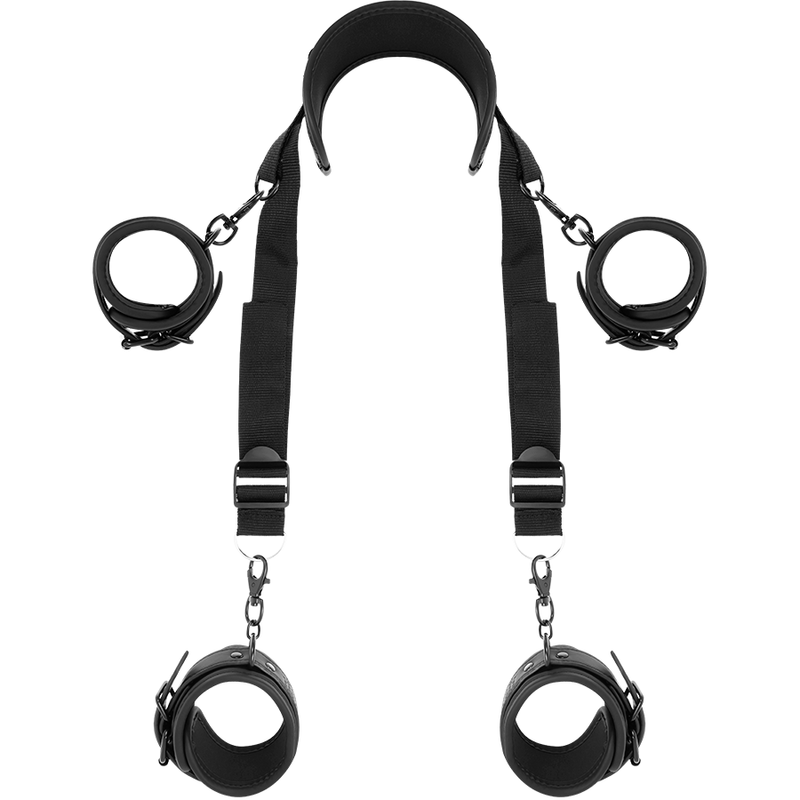 FETISH SUBMISSIVE - MASTER POSITION WITH 4 NOPRENE COVERED HANDCUFFS