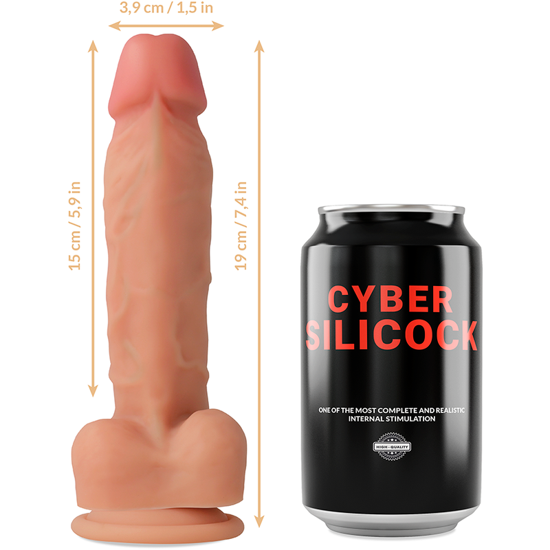 CYBER SILICOCK - STRAP-ON SILICONE LIQUIDE OLIVER AVEC 3 ANNEAUX OFFERTS 19 CM -O- 3,9 CM