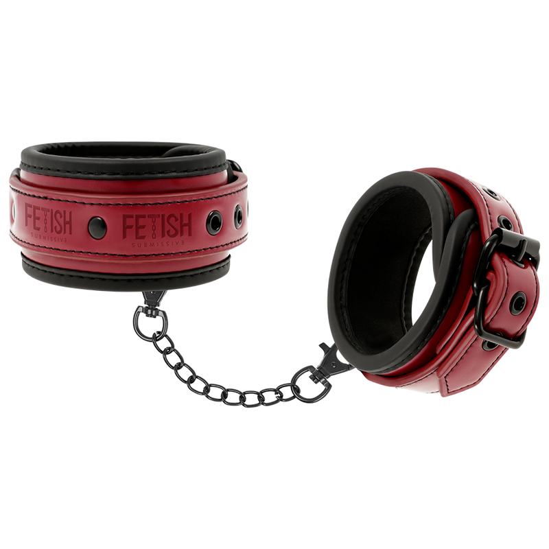 FETISH SUBMISSIVE DARK ROOM - VEGAN LEATHER ANKLE HANDCUFFS WITH NEOPRENE LINING - 7