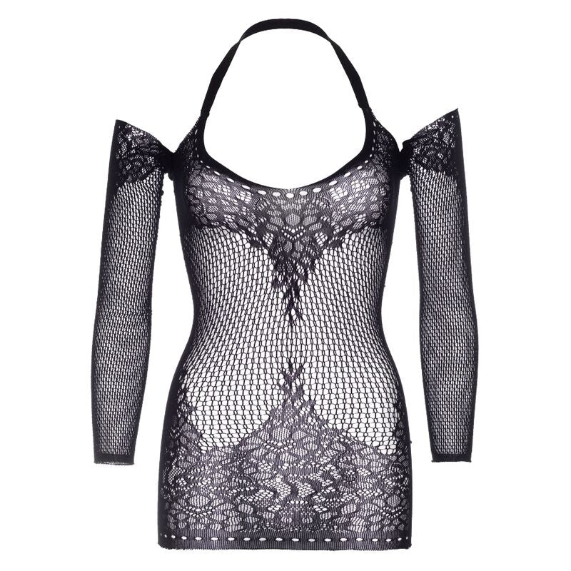 LEG AVENUE - TWIST HALTER LACE MINIDRESS ONE SIZE